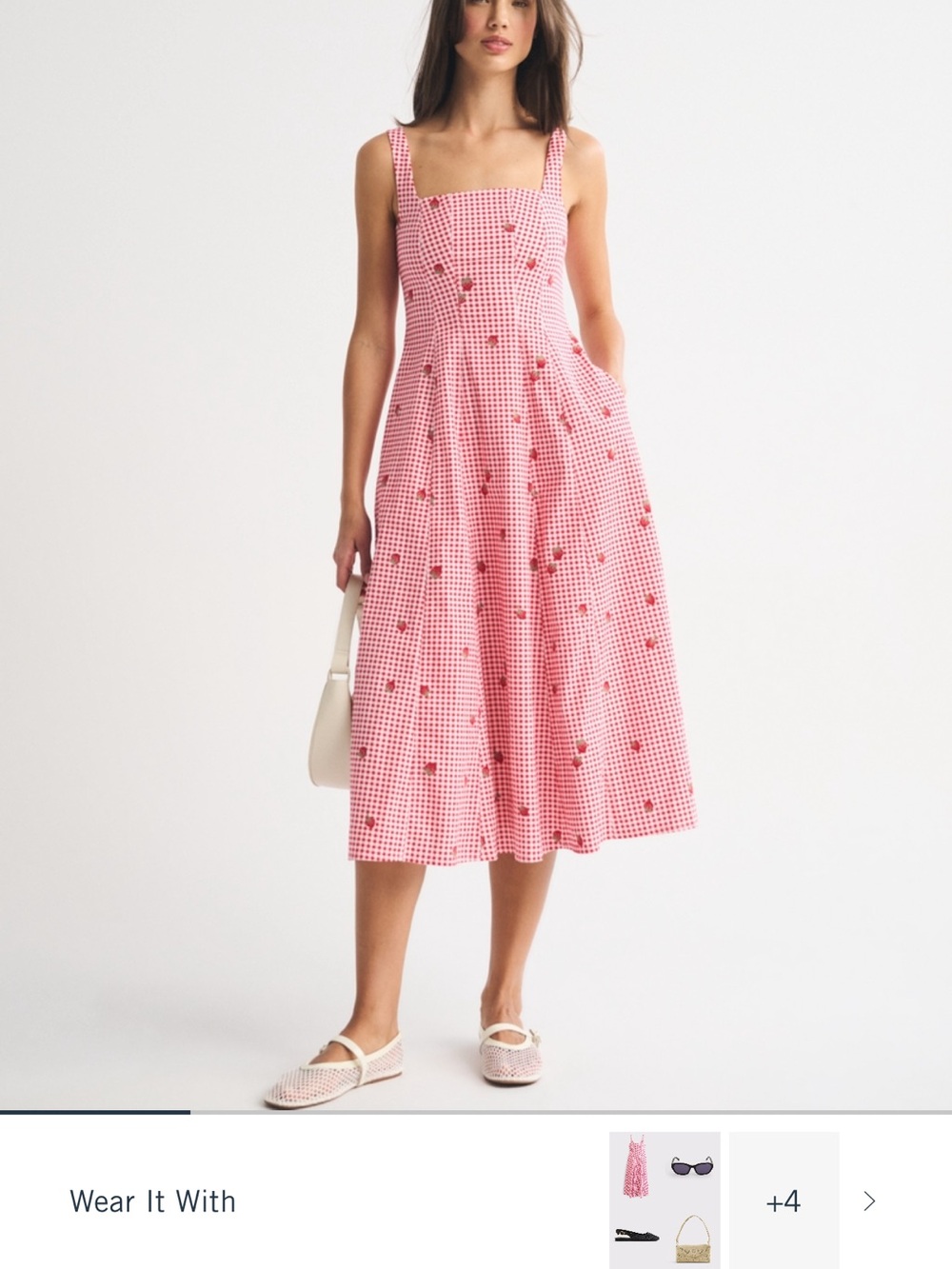 Abercrombie & Fitch Mila Midi Dress Red & White Gingham XXL